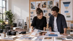 Equipo de una agencia de Meta Ads revisando creatividades y el embudo de una campaña