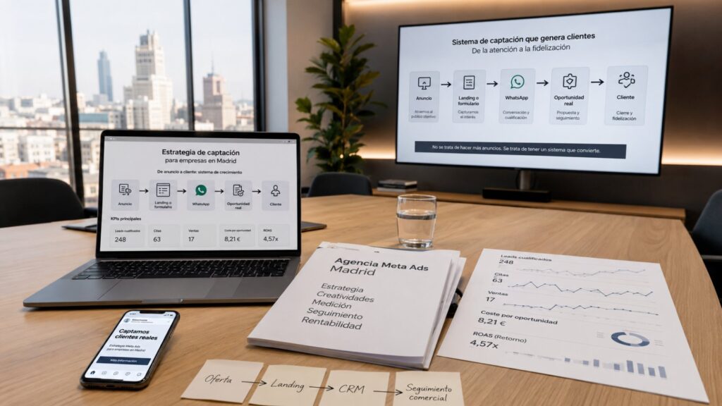 Agencia Meta Ads en Madrid: sistema de captación de clientes con estrategia, creatividades, medición y seguimiento comercial
